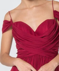 Ruched Long A-line Cold Shoulder Dress By Elizabeth K GL2824 Prom