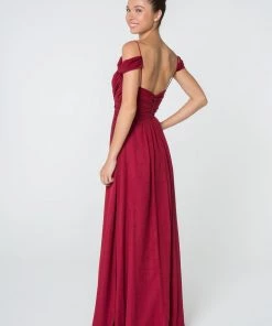 Ruched Long A-line Cold Shoulder Dress By Elizabeth K GL2824 Prom