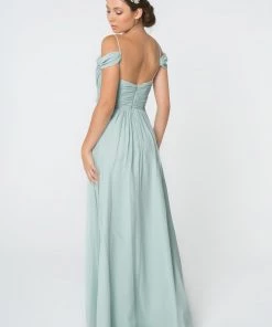 Ruched Long A-line Cold Shoulder Dress By Elizabeth K GL2824 Prom