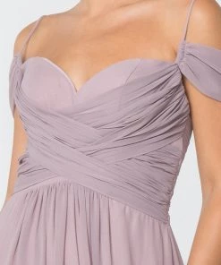 Ruched Long A-line Cold Shoulder Dress By Elizabeth K GL2824 Prom