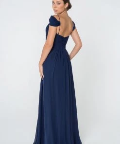 Ruched Long A-line Cold Shoulder Dress By Elizabeth K GL2824 Prom
