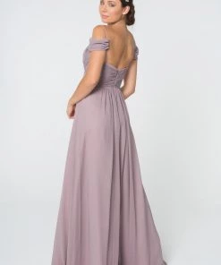 Ruched Long A-line Cold Shoulder Dress By Elizabeth K GL2824 Prom