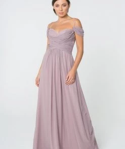Ruched Long A-line Cold Shoulder Dress By Elizabeth K GL2824 Prom