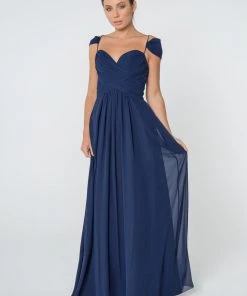 Ruched Long A-line Cold Shoulder Dress By Elizabeth K GL2824 Prom