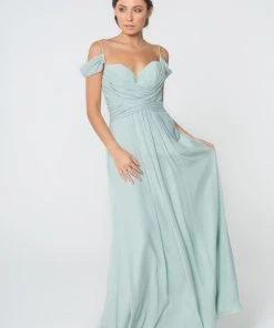 Ruched Long A-line Cold Shoulder Dress By Elizabeth K GL2824 Prom