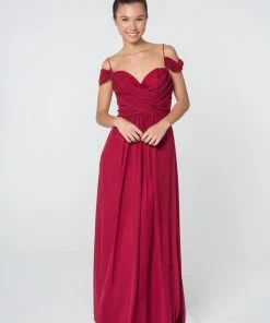 Ruched Long A-line Cold Shoulder Dress By Elizabeth K GL2824 Prom