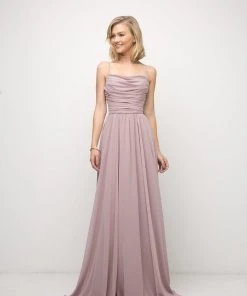 Ruched Long Empire Waist Dress By Cinderella Divine UR136 Prom