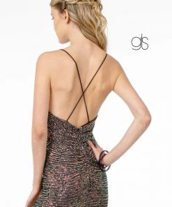 Prom Ruched Long Fitted Sequin Dress With Side Slit By Elizabeth K GL1813