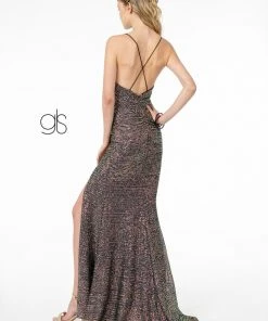 Prom Ruched Long Fitted Sequin Dress With Side Slit By Elizabeth K GL1813