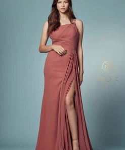 Ruched Long One Shoulder Dress By Nox Anabel E1005