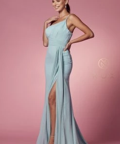 Ruched Long One Shoulder Dress By Nox Anabel E1005