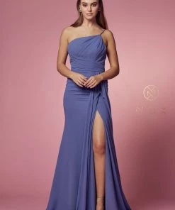 Ruched Long One Shoulder Dress By Nox Anabel E1005