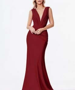 Ruched Long V-Neck Dress By Cinderella Divine CD912 Prom 13 Ruched Long V-Neck Dress By Cinderella Divine CD912 Prom