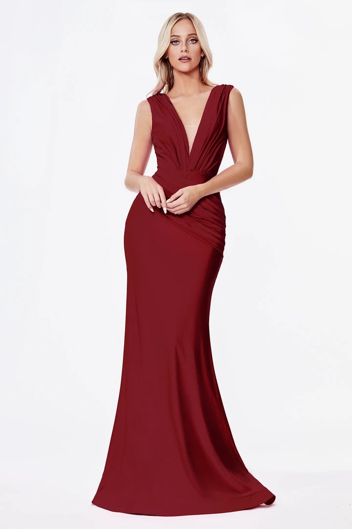 Ruched Long V-Neck Dress By Cinderella Divine CD912 Prom 7 Ruched Long V-Neck Dress By Cinderella Divine CD912 Prom