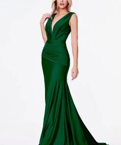 Ruched Long V-Neck Dress By Cinderella Divine CD912 Prom 14 Ruched Long V-Neck Dress By Cinderella Divine CD912 Prom