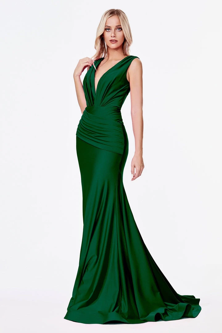 Ruched Long V-Neck Dress By Cinderella Divine CD912 Prom 8 Ruched Long V-Neck Dress By Cinderella Divine CD912 Prom