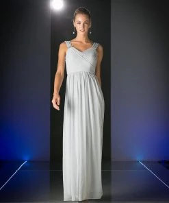 Ruched Long V-Neck Dress By Cinderella Divine 3984 Prom