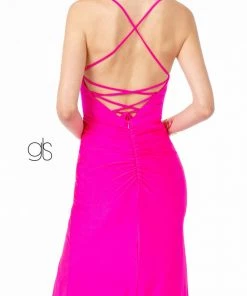 Ruched Long V-Neck Dress With Corset Back By Elizabeth K GL1816 Prom