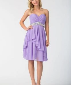 Ruched Short Knee Length Dress With Beaded Waist By Star Box 6069 Prom