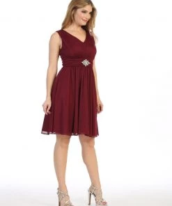 Prom Ruched Short Sleeveless Chiffon Dress By Celavie 6473