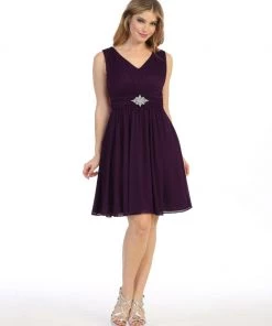 Prom Ruched Short Sleeveless Chiffon Dress By Celavie 6473