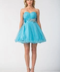 Prom Ruched Short Strapless Dress With Beaded Waist By Star Box 595
