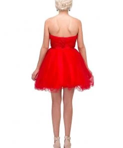Prom Ruched Short Strapless Dress With Beaded Waist By Star Box 595