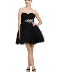 Prom Ruched Short Strapless Dress With Beaded Waist By Star Box 595