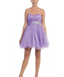 Prom Ruched Short Strapless Dress With Beaded Waist By Star Box 595