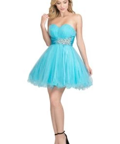 Prom Ruched Short Strapless Dress With Beaded Waist By Star Box 595