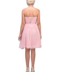 Prom Ruched Short Strapless Dress With Corset Back By Star Box 6015-1
