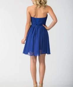 Ruched Short Strapless Dress With Corset Back By Star Box 6064