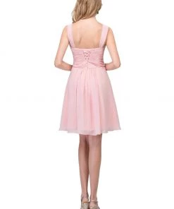 Ruched Short V-Neck Dress With Corset Back By Star Box 17296 Prom