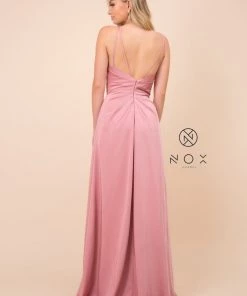 Ruched V-Neck Long Evening Gown By Nox Anabel 8347
