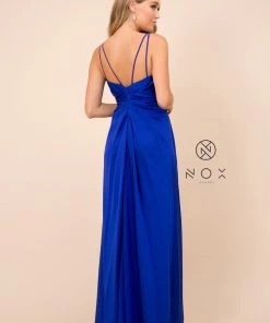 Ruched V-Neck Long Evening Gown By Nox Anabel 8347