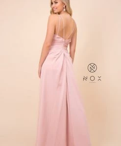 Ruched V-Neck Long Evening Gown By Nox Anabel 8347