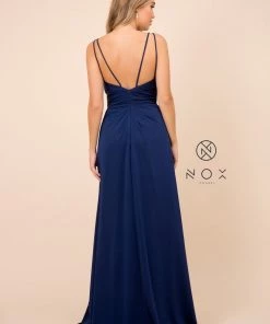 Ruched V-Neck Long Evening Gown By Nox Anabel 8347