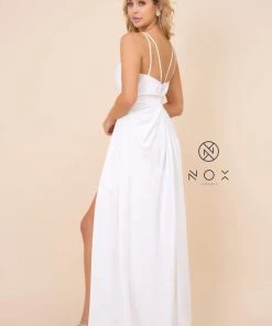 Ruched V-Neck Long Evening Gown By Nox Anabel 8347