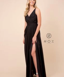 Ruched V-Neck Long Evening Gown By Nox Anabel 8347
