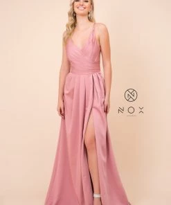 Ruched V-Neck Long Evening Gown By Nox Anabel 8347