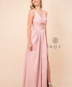 Ruched V-Neck Long Evening Gown By Nox Anabel 8347