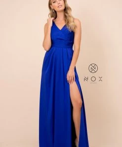 Ruched V-Neck Long Evening Gown By Nox Anabel 8347