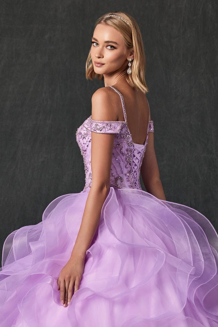 Ruffled Cold Shoulder Ball Gown By Juliet 1421 7 Ruffled Cold Shoulder Ball Gown By Juliet 1421