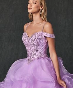 Ruffled Cold Shoulder Ball Gown By Juliet 1421 17 Ruffled Cold Shoulder Ball Gown By Juliet 1421