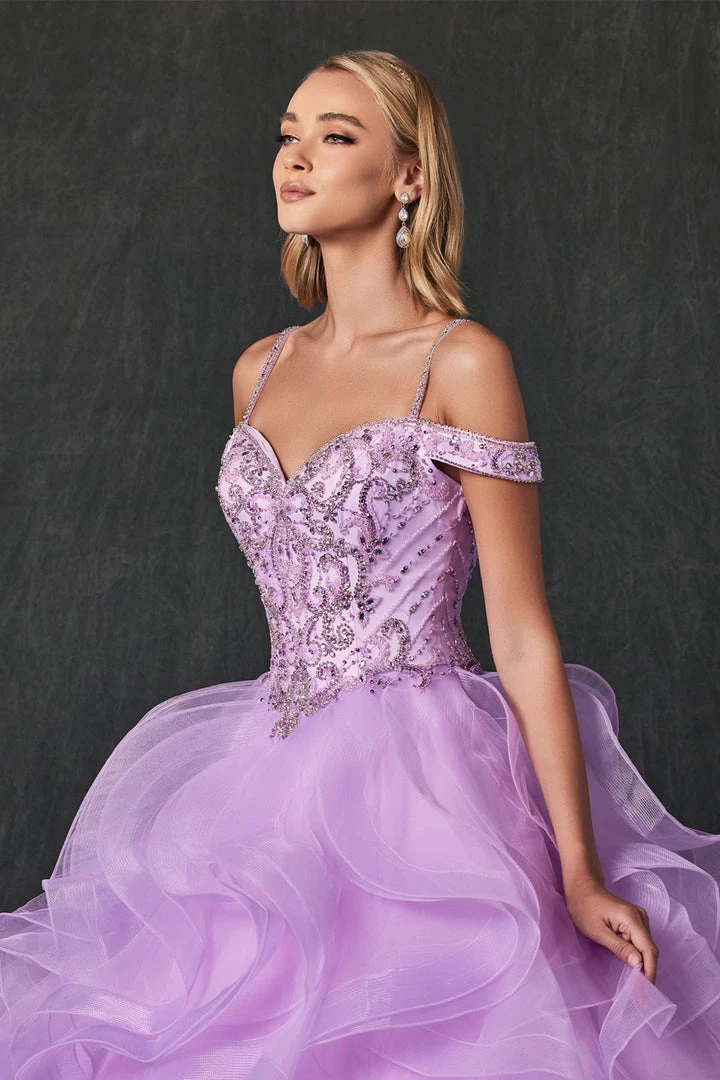 Ruffled Cold Shoulder Ball Gown By Juliet 1421 6 Ruffled Cold Shoulder Ball Gown By Juliet 1421