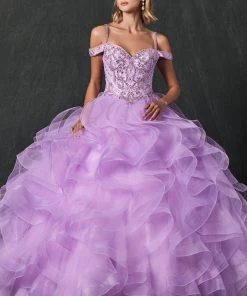 Ruffled Cold Shoulder Ball Gown By Juliet 1421 16 Ruffled Cold Shoulder Ball Gown By Juliet 1421