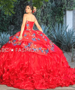 Ragazza Fashion Quinceañera Ruffled Floral Charro Quinceanera Dress By Ragazza M34-134