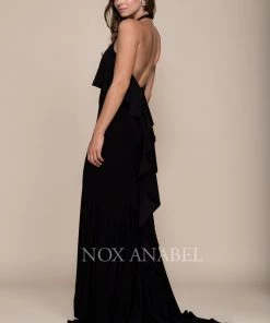 Prom Ruffled Long Halter Dress With Train By Nox Anabel Q132 14 Prom Ruffled Long Halter Dress With Train By Nox Anabel Q132