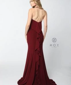 Prom Ruffled Long Halter Dress With Train By Nox Anabel Q132 16 Prom Ruffled Long Halter Dress With Train By Nox Anabel Q132