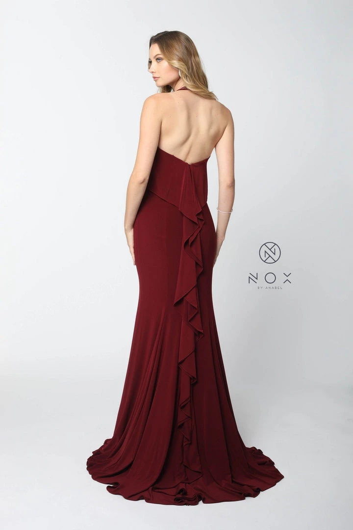Prom Ruffled Long Halter Dress With Train By Nox Anabel Q132 8 Prom Ruffled Long Halter Dress With Train By Nox Anabel Q132